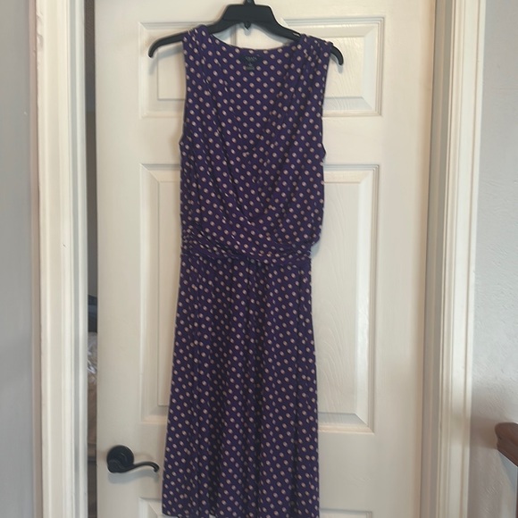 Chaps purple & cream dot dress size L - Picture 3 of 6